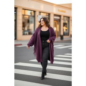MARGEAUX & ELLIE Plus 3X Purple Fringe Cardigan Sweater